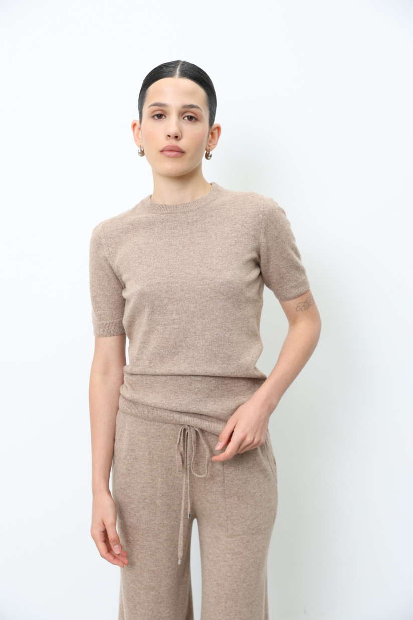 Buy dark Beige Short-Sleeved Lambs Wool Jumper 7314-06 color beige